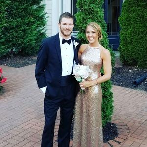 Christina Wu Bridesmaid rose gold maxi dress